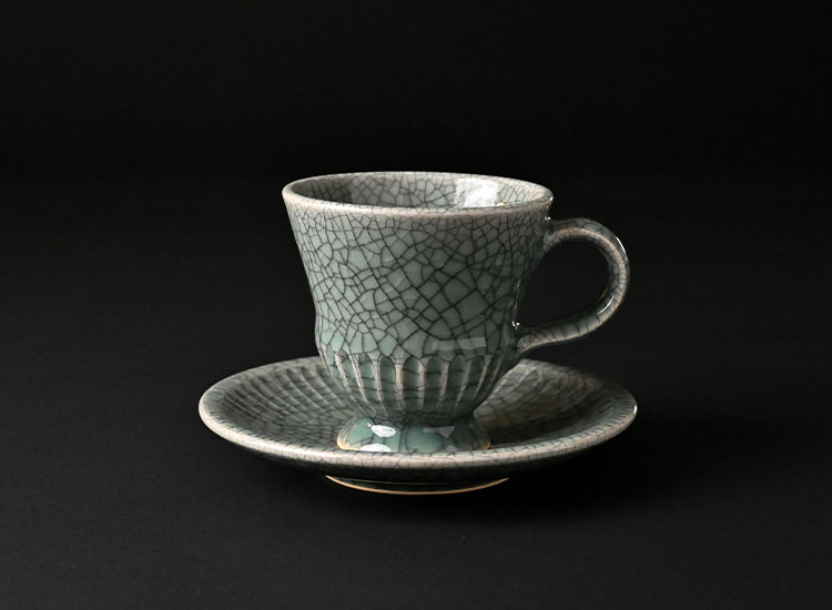 横山道男_青磁墨貫入コーヒー碗皿 イメージ