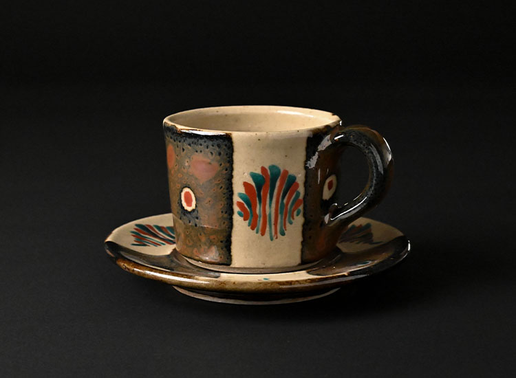 濱田友緒_柿釉赤絵コーヒー碗皿 イメージ